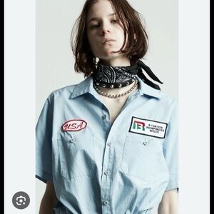 New w Tag R13 Mechanic Blue Short Sleeved Japanese Fabric Shirt Small